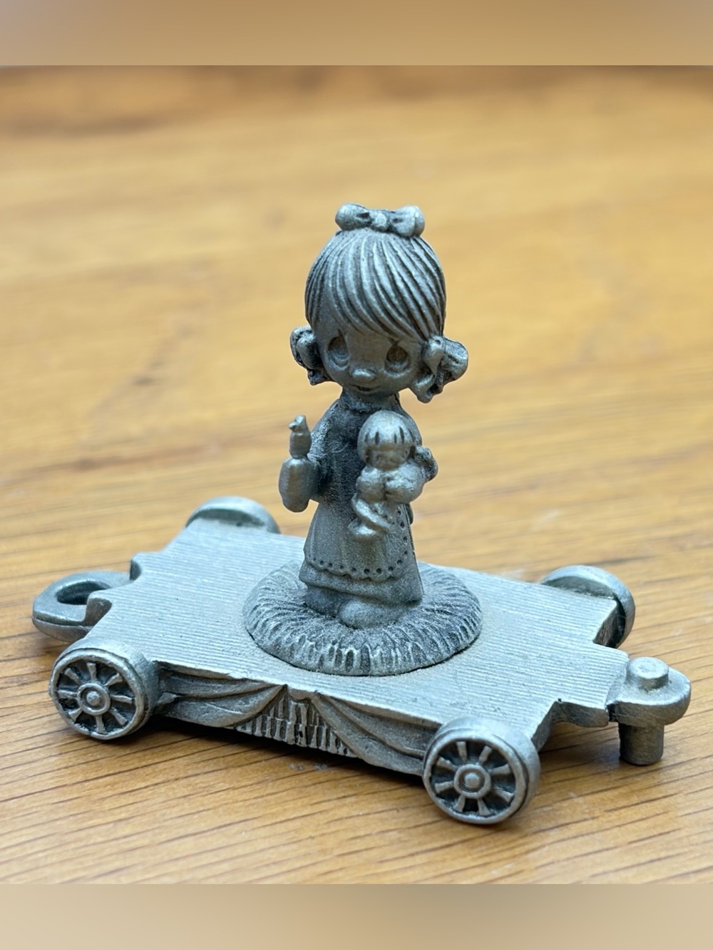 Vintage Precious Moments Chapel Pewter Trinket Train Girl w/ Doll Candle